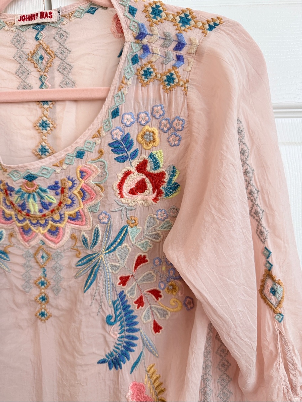 Johnny Was Silk Dusty Pink Embroidered Tunic M - Picture 6 of 13
